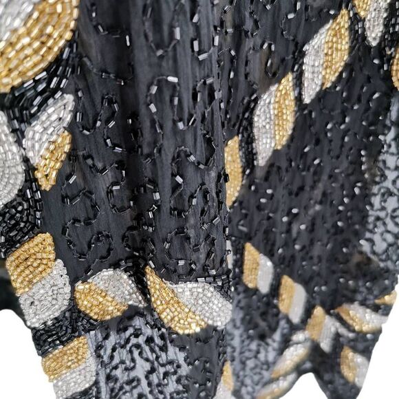 Heavy Vintage Beaded Duster Jacket | Black and Gold Rope Design | Judith Ann Cre - Picture 3 of 4